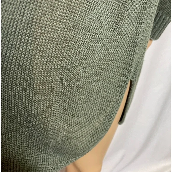 Women's Large Nic & Zoe Olive Green Linen Blend Open Knit Cardigan - Picture 4 of 8